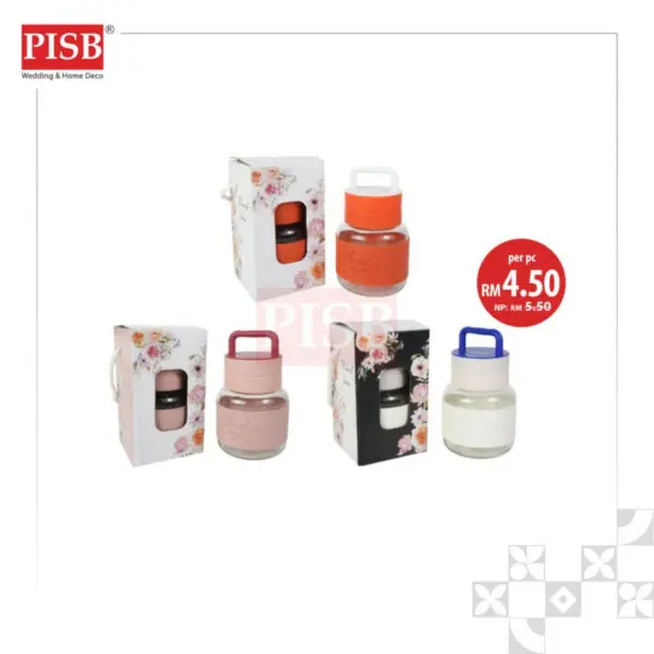 2147 (1Pcs) 300ML Mini Bottle Souvenir With Floral Printed Handle Box Doorgift Mini Botol Cawan Air Bekas Kaca Serbaguna
