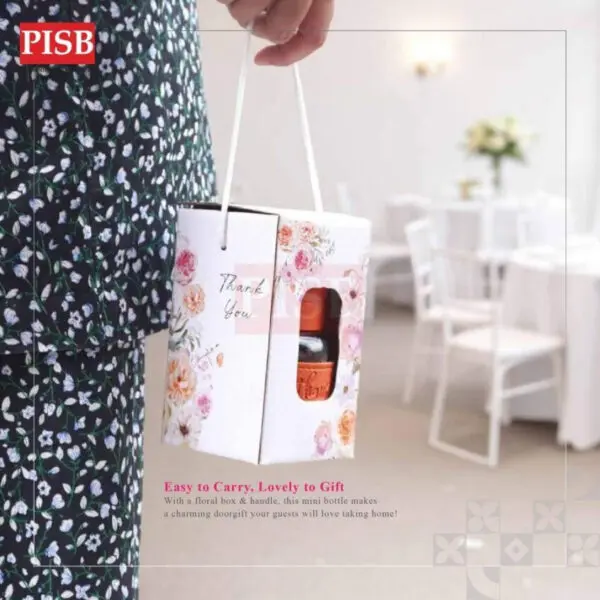 2147 (72Pcs/Ctn) 300ML Mini Bottle Souvenir With Floral Printed Handle Box Doorgift Mini Botol Cawan Air Bekas Kaca Mini