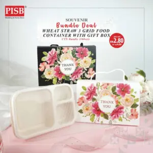 2401 (100Set) Bundle Deal Wheat Straw Food Container Lunch Box With GiftBox Doorgift Souvenir Bekas Makanan (Mix Colour)