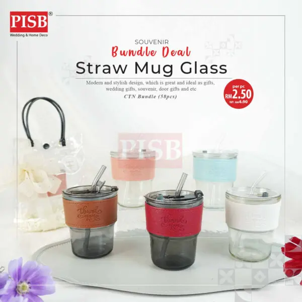 244534dec70787aed9653813c80f37bc.jpeg 2129(58Pcs/Ctn)Straw Mug Glass Heat Cold Resistant Water Bottle Viral Transparent Travel Mug Coffee Glass Doorgift Cawan