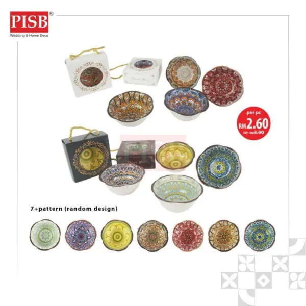 2144(20Pcs/Box)Turkish Bohemia Design Ceramic Bowl With Handle Box Set Wedding Doorgift Mangkuk Seramik (Random Design)