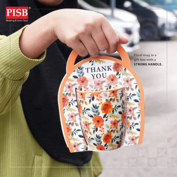 2424(48Set/Ctn)Souvenir Floral Ceramic Mug With Floral Gift Holder Box Doorgift Mug Cawan Seramik Murah Wedding Gift Mug