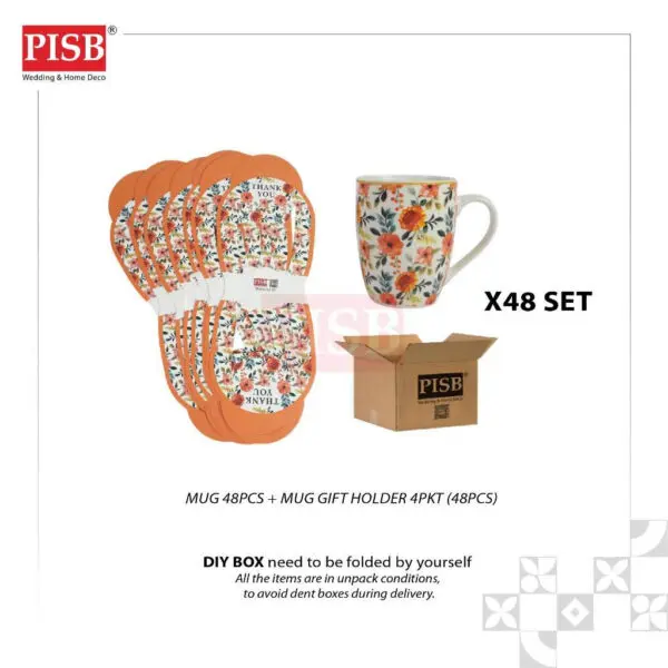2424(48Set/Ctn)Souvenir Floral Ceramic Mug With Floral Gift Holder Box Doorgift Mug Cawan Seramik Murah Wedding Gift Mug