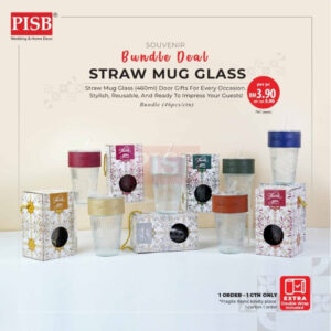 2152(46Pcs/Ctn)460ML Souvenir Straw Mug Glass Heat Cold Resistant Water Bottle Viral Travel Mug Doorgift Mug Cawan Gelas