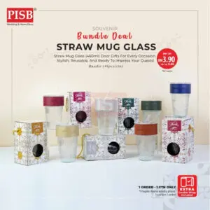 2152(46Pcs/Ctn)460ML Souvenir Straw Mug Glass Heat Cold Resistant Water Bottle Viral Travel Mug Doorgift Mug Cawan Gelas