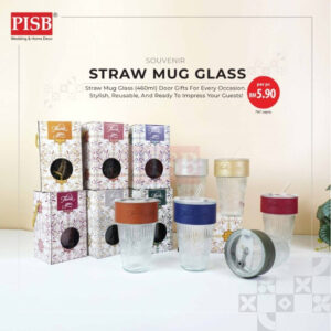 2152 (1Pcs) 460ML Souvenir Straw Mug Glass Heat Cold Resistant Water Bottle Viral Travel Mug Doorgift Mug Cawan Gelas
