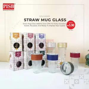 2152 (1Pcs) 460ML Souvenir Straw Mug Glass Heat Cold Resistant Water Bottle Viral Travel Mug Doorgift Mug Cawan Gelas