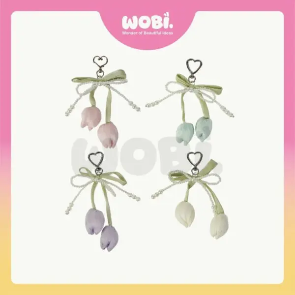 f778b1005a07ccd4af4582d97fdc654f-1.jpeg 2010 WOBI Tulips Versatile Chain Colourful Fashion Lanyard Sweet Pearl Beaded Bow Keychain Aksesori Beg Pemegang Kunci