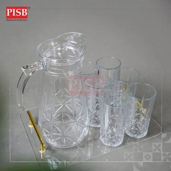 502137174bf4e08b084912120c1499ac.jpeg 1051/53 Amber Transparent Jug Set Premium Thick Glass Jug Water With Cup Juice Serving Jug Set Jag Air Bersama Cawan