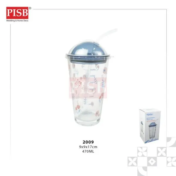 2009 470ML Straw Glass Cup Heat Cold Resistant Water Bottle Viral Transparent Travel Mug Coffee Glass Doorgift Cawan