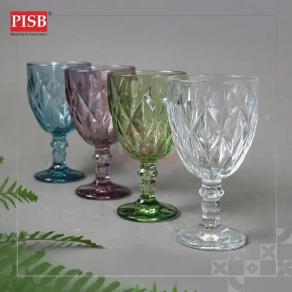 2010 (4Pcs/Box) 4 Colour Glass Diamond Dessert Cup Drinking Glassware Doorgift Souvenir Mug Cawan Gelas Murah