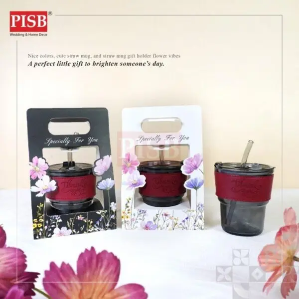 2129(58Sets/Ctn)Bundle Deal Straw Mug Glass With Holder Heat Cold Resistant Water Bottle Viral Travel Mug Doorgift Cawan