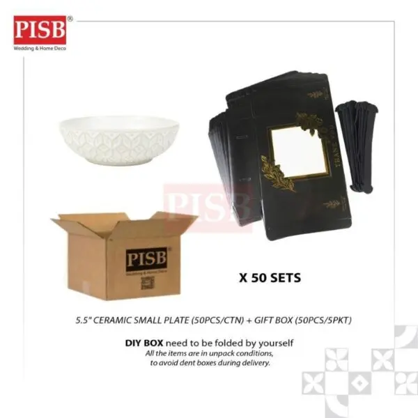 2385(50Set/Ctn)Bundle Deal 5.5 Ceramic Small Plate With Gift Box Wedding Doorgift Pinggan Mangkuk Seramik(Random Design)