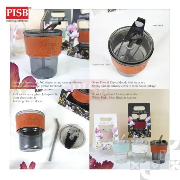 2129(58Sets/Ctn)Bundle Deal Straw Mug Glass With Holder Heat Cold Resistant Water Bottle Viral Travel Mug Doorgift Cawan