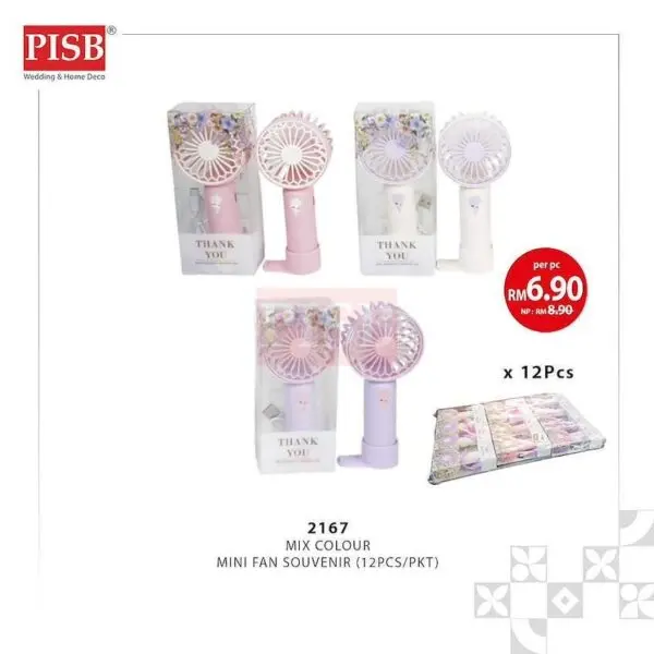 2167(12Pcs/Pkt)(Mix)Mini Fan Souvenir Portable Handheld Fan USB Rechargeable Fan Outdoor Fan Doorgift Kipas Tangan Mini