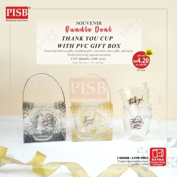 af790280d170c981a0ef0c2396226866.jpeg 2008(100Sets/Ctn)Bundle Deal Thank You Glass Cup With PVC Gift Box Doorgift Souvenir Mug Cawan Gelas Drinking Glassware
