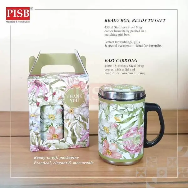 2156(24Pcs/Ctn)450ML Stainless Steel Mug With Handle Box Thermal Travel Coffee Tea Cup Mug Cawan Keluli Tahan Karat