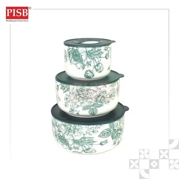 2003/04/05 3Pcs Floral Ceramic Bowl Set With Airtight Lid Food Storage Kitchen Essential Mangkuk Seramik Murah Doorgift