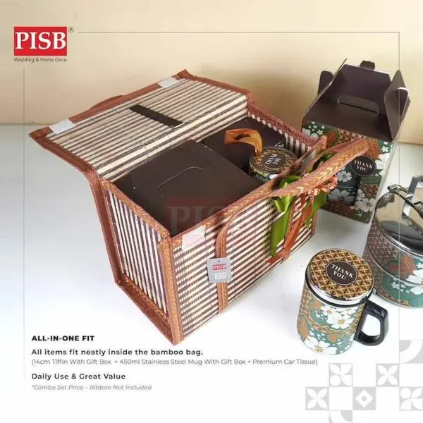 1826 Combo Deal 4Pcs Premium Gift Set Stainless Steel 2-Tier Tiffin Mug Car Tissue Bamboo Bag Mangkuk Tingkat Tisu Cawan