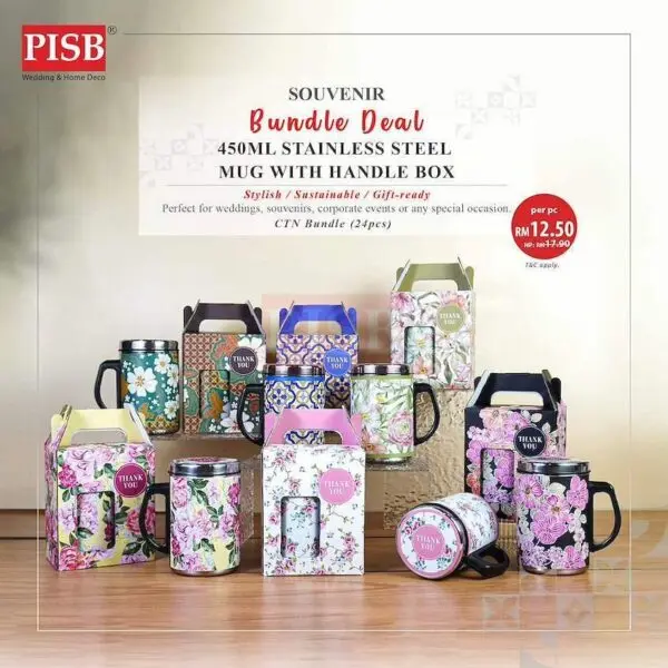 2156(24Pcs/Ctn)450ML Stainless Steel Mug With Handle Box Thermal Travel Coffee Tea Cup Mug Cawan Keluli Tahan Karat