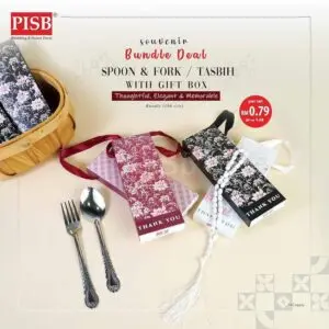 732d70c0f833fdf473063bf0d9b42185.jpeg 2170/71(100 Sets)Souvenir Tasbih Spoon Fork With Gift Box Doorgift Sudu Garfu Tasbih Manik 33 Biji Cutlery Prayer Sets