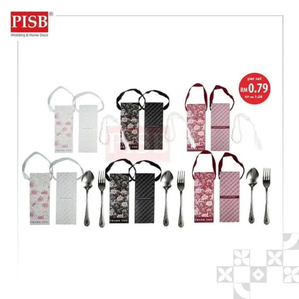 e91a731879b2cb2e9efeb76e0f4a75d1.jpeg 2170/71(100 Sets)Souvenir Tasbih Spoon Fork With Gift Box Doorgift Sudu Garfu Tasbih Manik 33 Biji Cutlery Prayer Sets