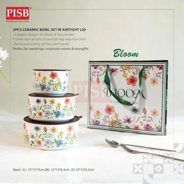 345492adefb69735cc2f03181b70fcce.jpeg 2003/04/05 3Pcs Floral Ceramic Bowl Set With Airtight Lid Food Storage Kitchen Essential Mangkuk Seramik Murah Doorgift