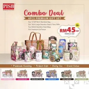 1826 Combo Deal 4Pcs Premium Gift Set Stainless Steel 2-Tier Tiffin Mug Car Tissue Bamboo Bag Mangkuk Tingkat Tisu Cawan