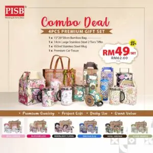 1826 Combo Deal 4Pcs Premium Gift Set Stainless Steel 2-Tier Tiffin Mug Car Tissue Bamboo Bag Mangkuk Tingkat Tisu Cawan
